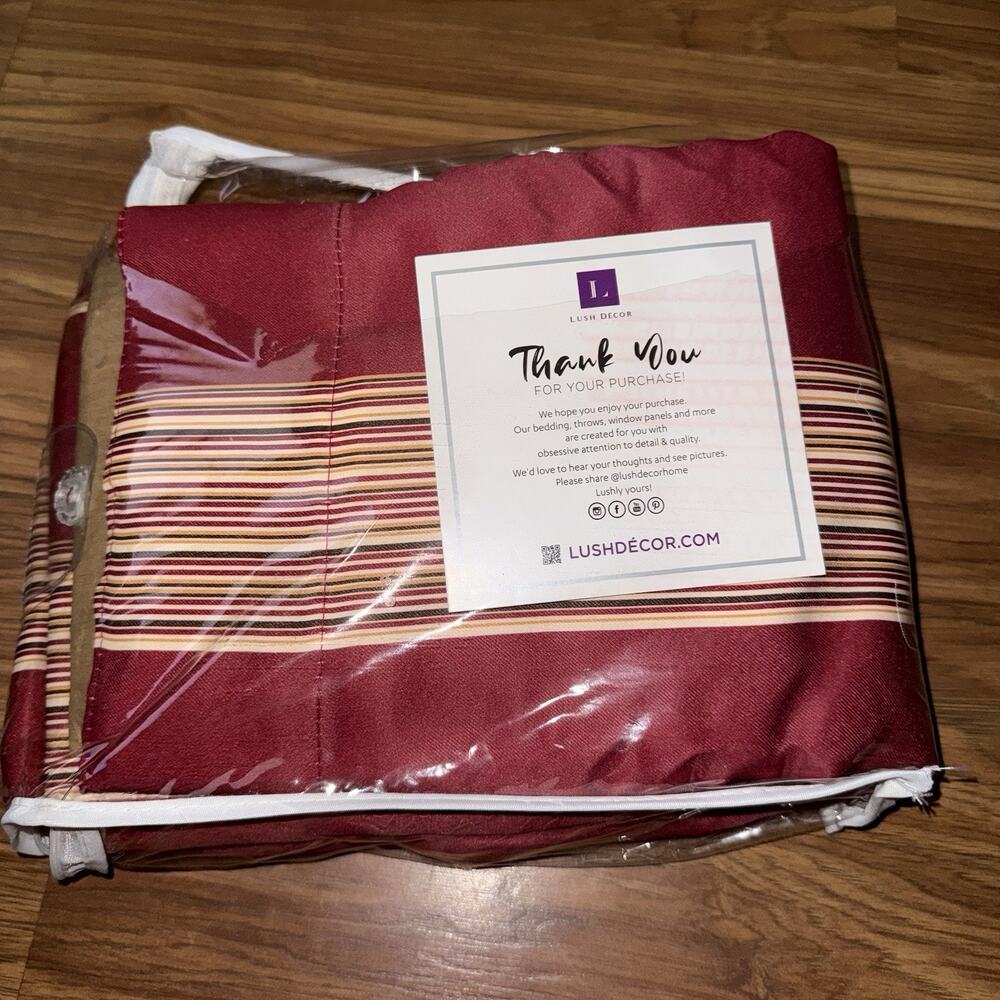 Lush Decor Julia Stripe Curtain Panels 52 x 84 Red Light Filtering Back Tab